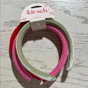 Kitsch Red, Pink and Green Velvet Headband Set - 3 Pieces
